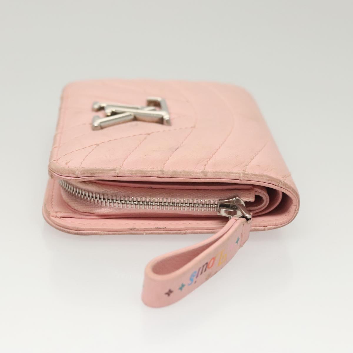 LOUIS VUITTON New Wave Zipto Compact Wallet Leather Pink M63791 LV Auth 126691