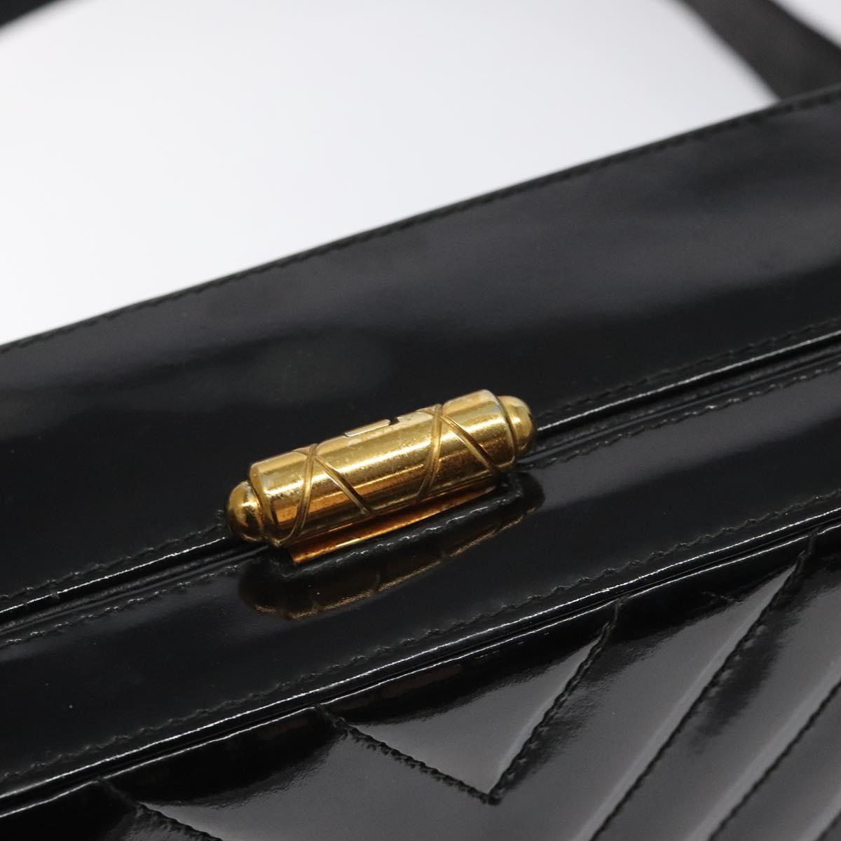 CHANEL V Stitch COCO Mark Shoulder Bag Patent leather Black Gold CC Auth 126704