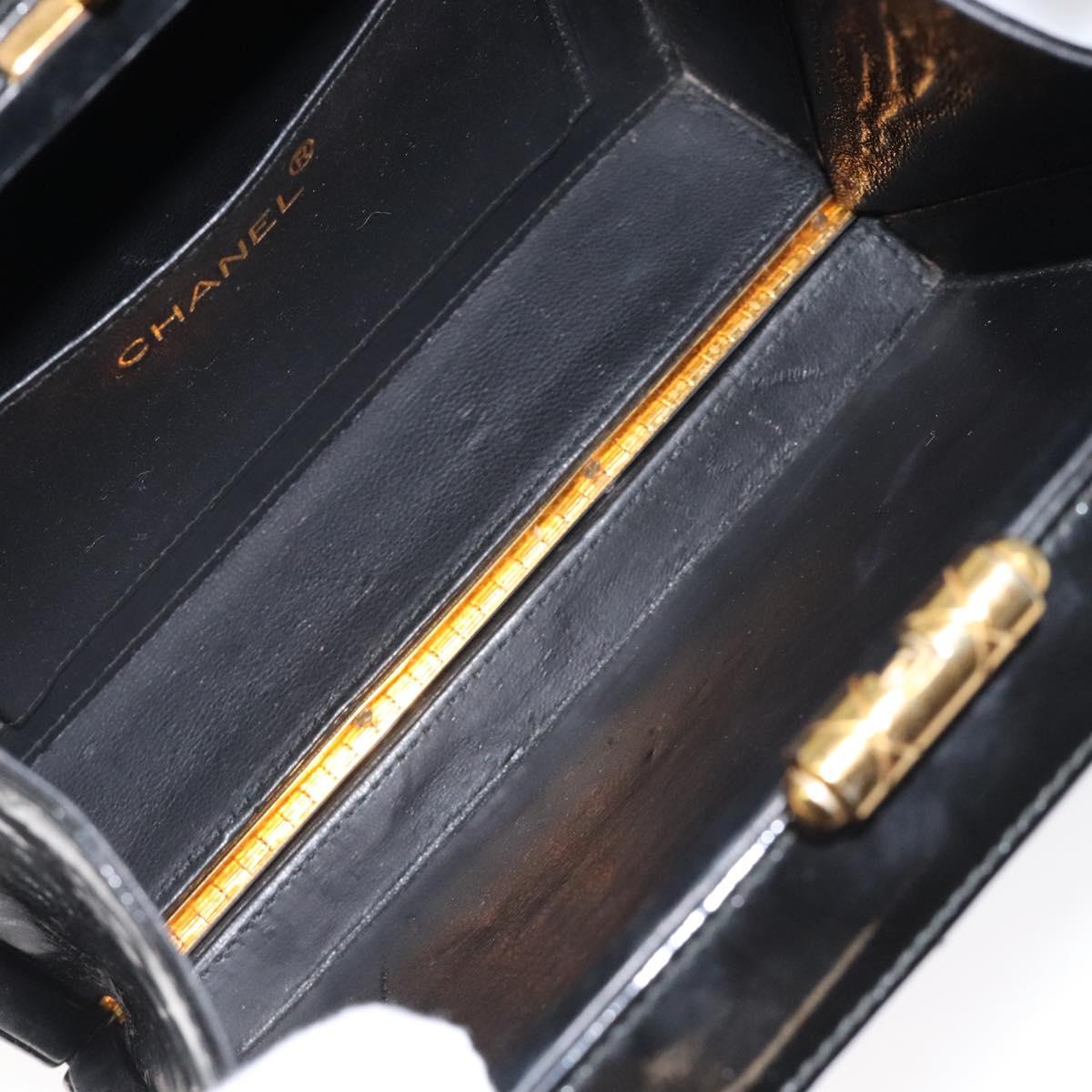 CHANEL V Stitch COCO Mark Shoulder Bag Patent leather Black Gold CC Auth 126704