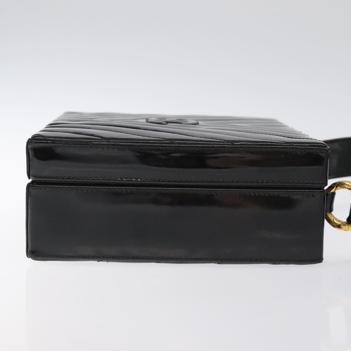 CHANEL V Stitch COCO Mark Shoulder Bag Patent leather Black Gold CC Auth 126704