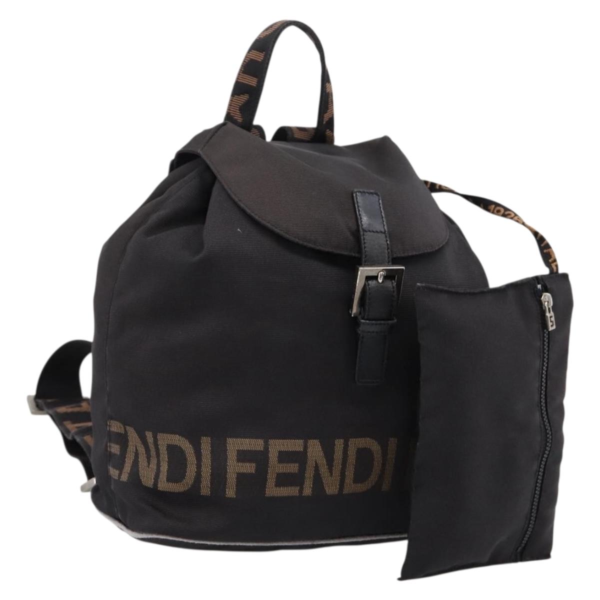 FENDI Backpack Black Silver Auth 126725