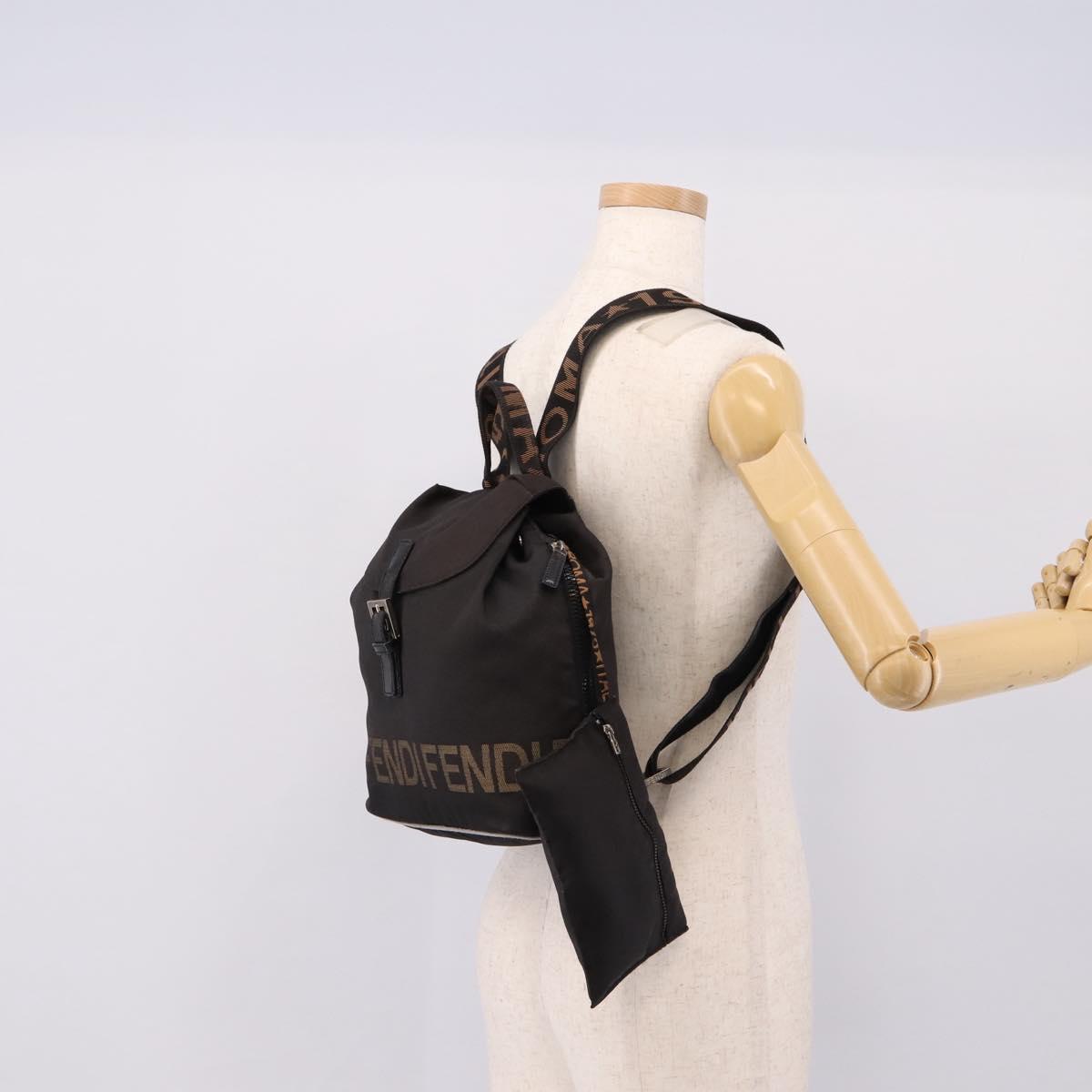 FENDI Backpack Black Silver Auth 126725