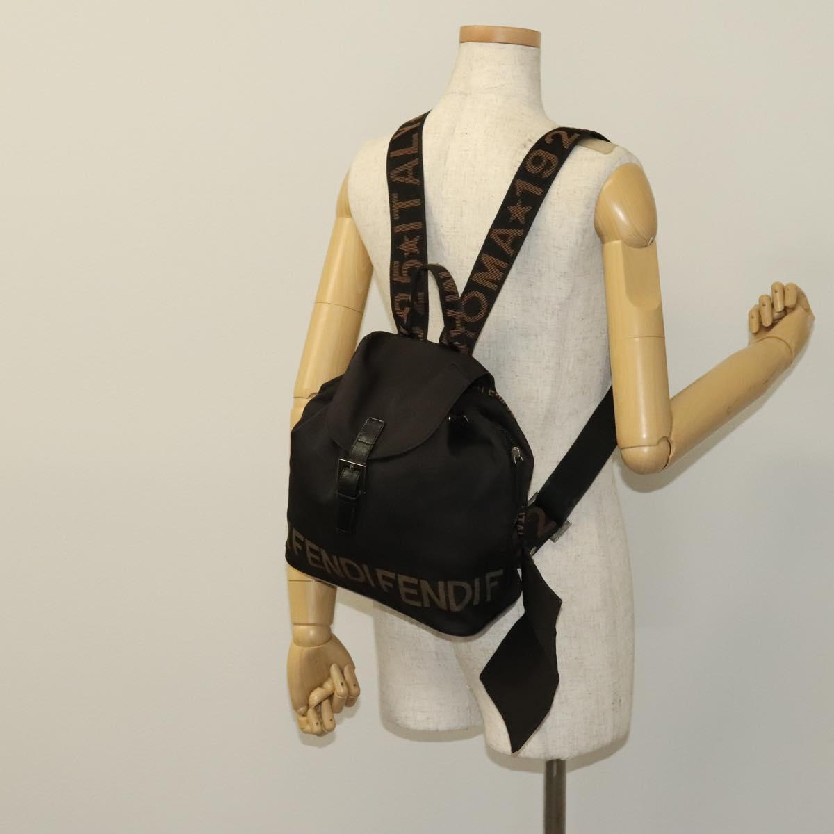 FENDI Backpack Black Silver Auth 126725