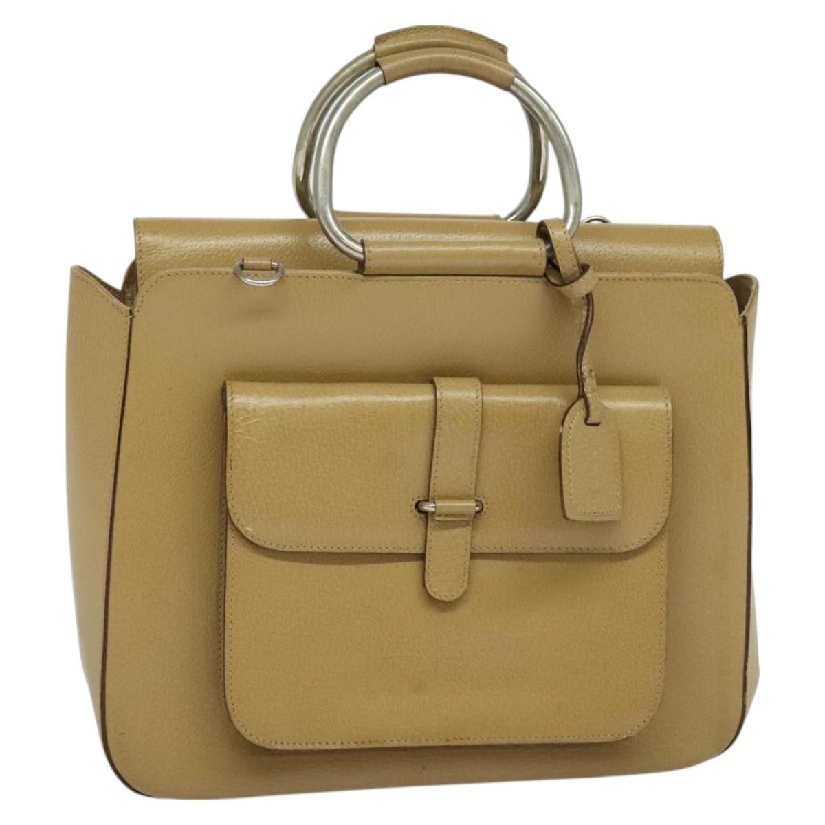 GUCCI Hand Bag Leather Beige Silver 000 2058 0307 5 Auth 126742