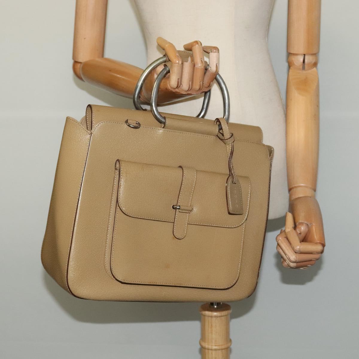 GUCCI Hand Bag Leather Beige Silver 000 2058 0307 5 Auth 126742