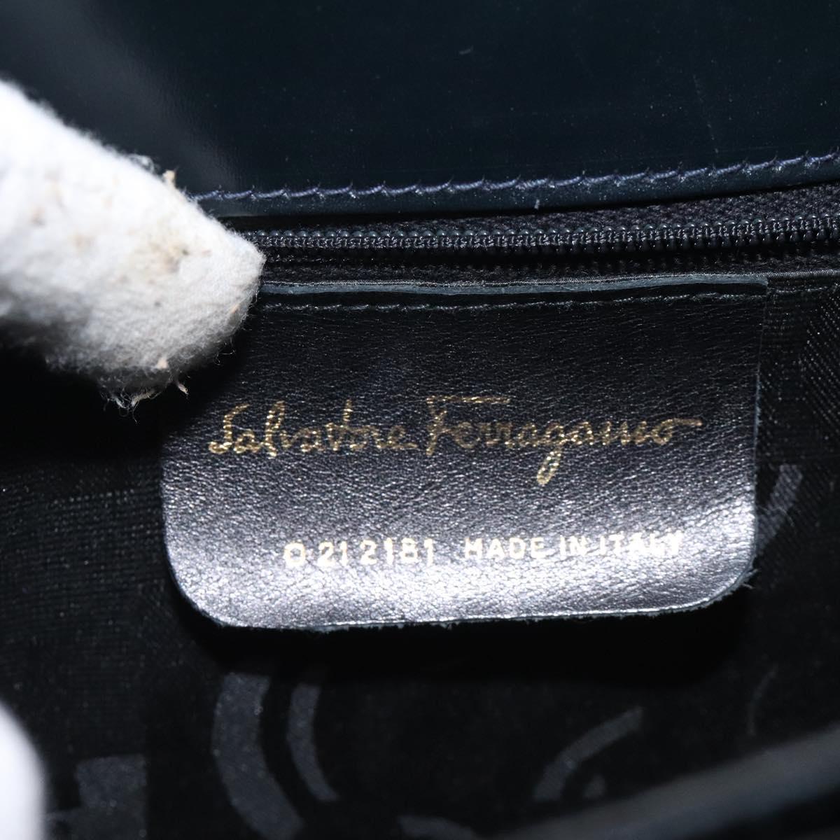 Salvatore Ferragamo Gancini Hand Bag Leather 2way Black Silver Auth 126752