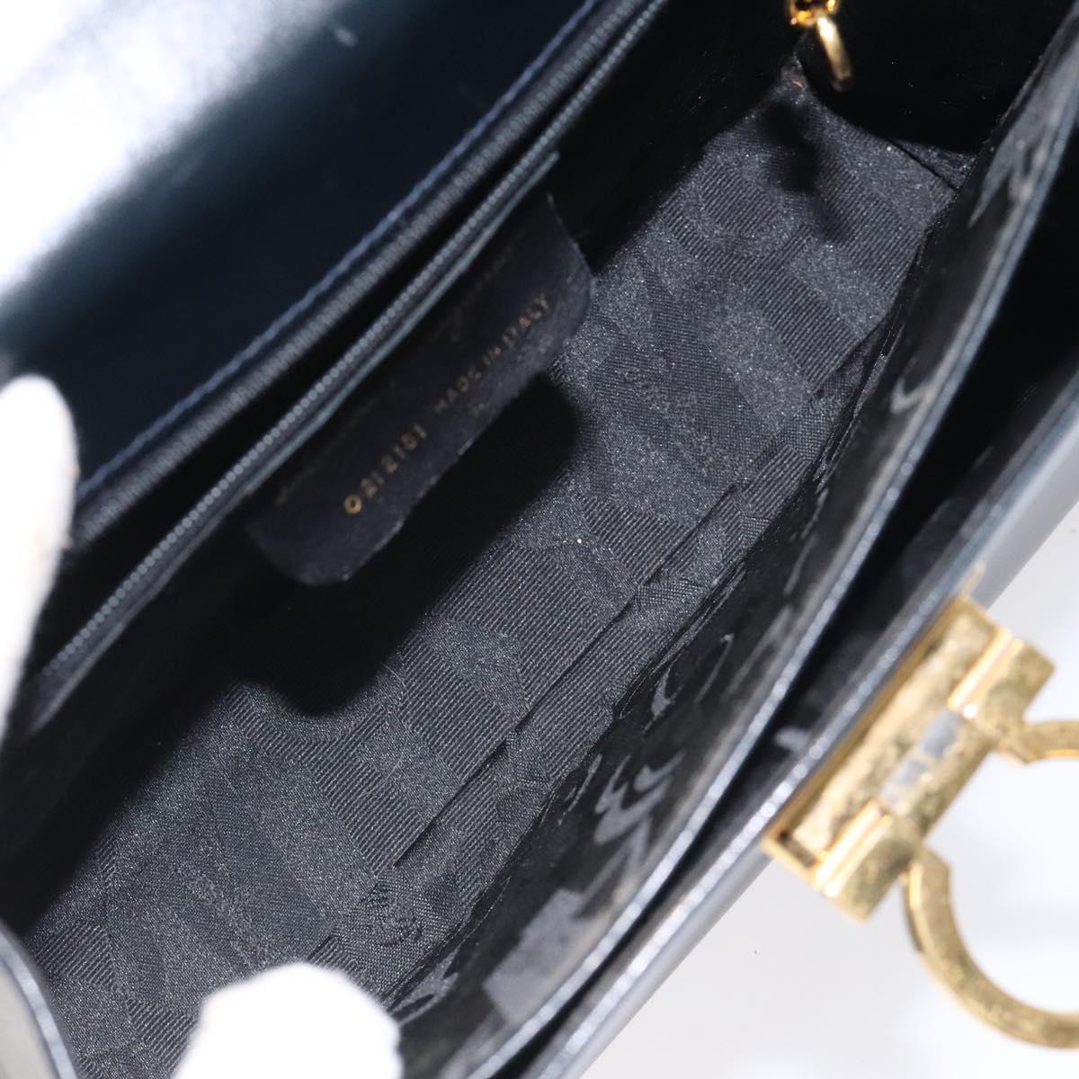 Salvatore Ferragamo Gancini Hand Bag Leather 2way Black Silver Auth 126752