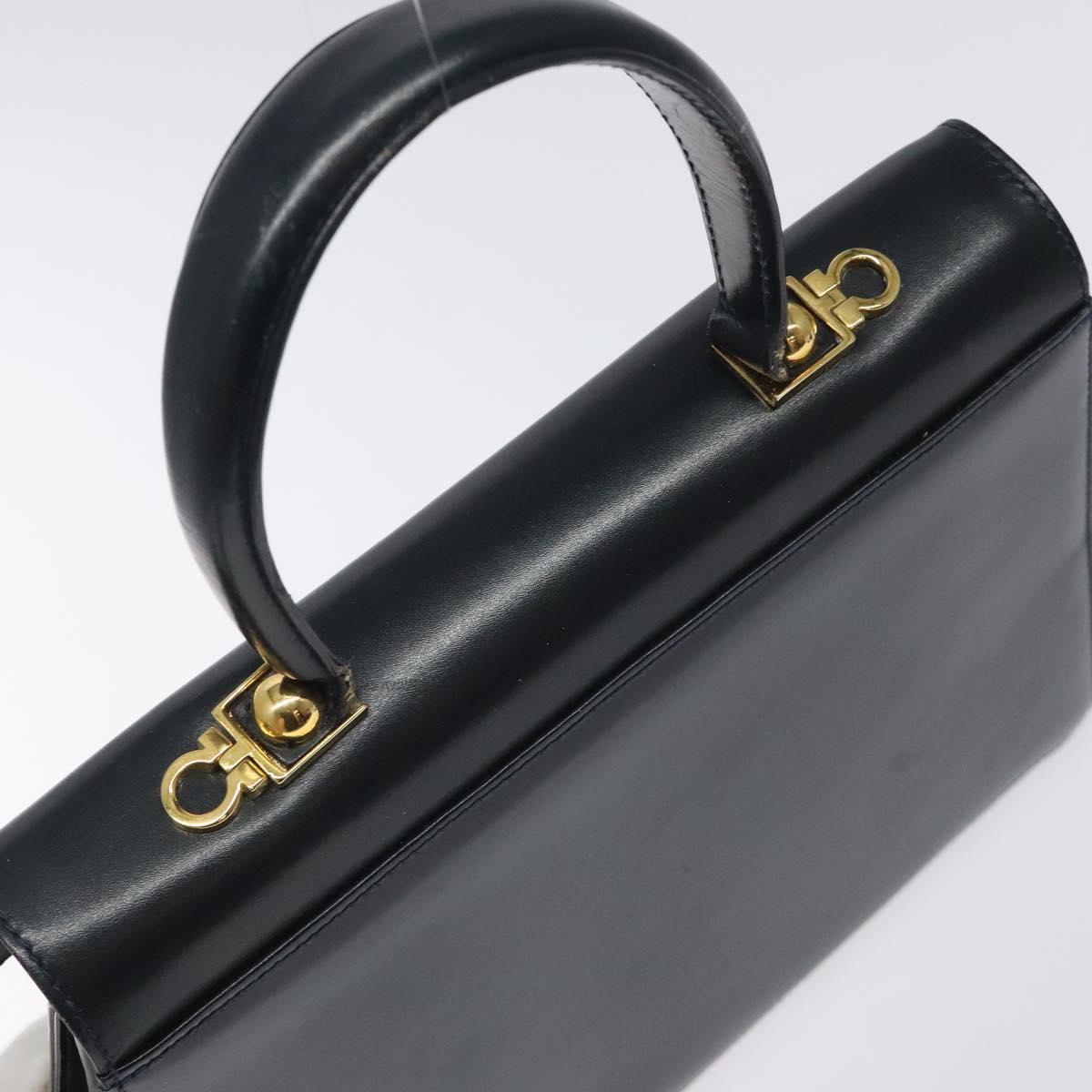 Salvatore Ferragamo Gancini Hand Bag Leather 2way Black Silver Auth 126752