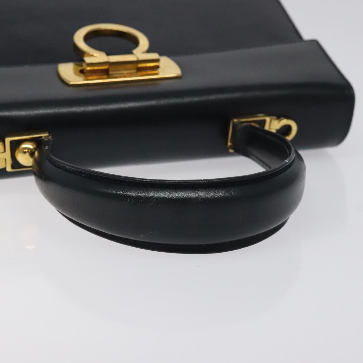 Salvatore Ferragamo Gancini Hand Bag Leather 2way Black Silver Auth 126752