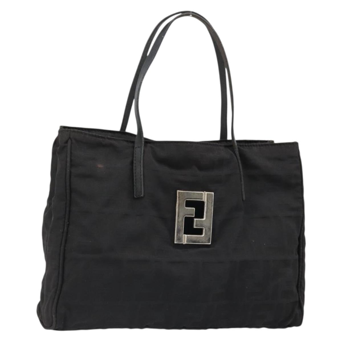 FENDI Zucca Canvas Hand Bag Nylon Black Silver Auth 126764