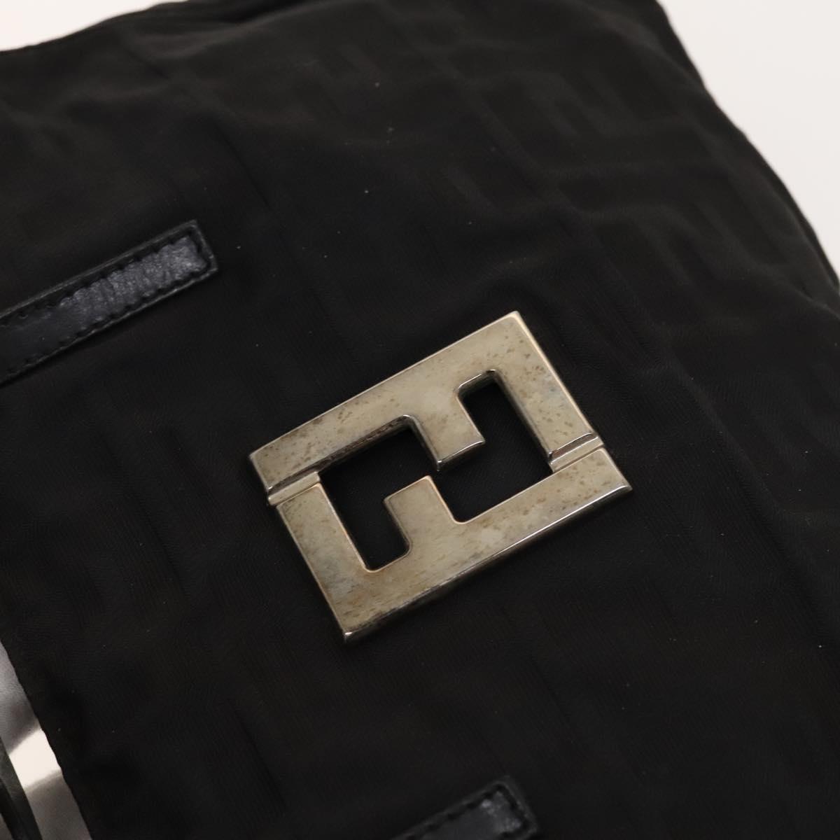 FENDI Zucca Canvas Hand Bag Nylon Black Silver Auth 126764