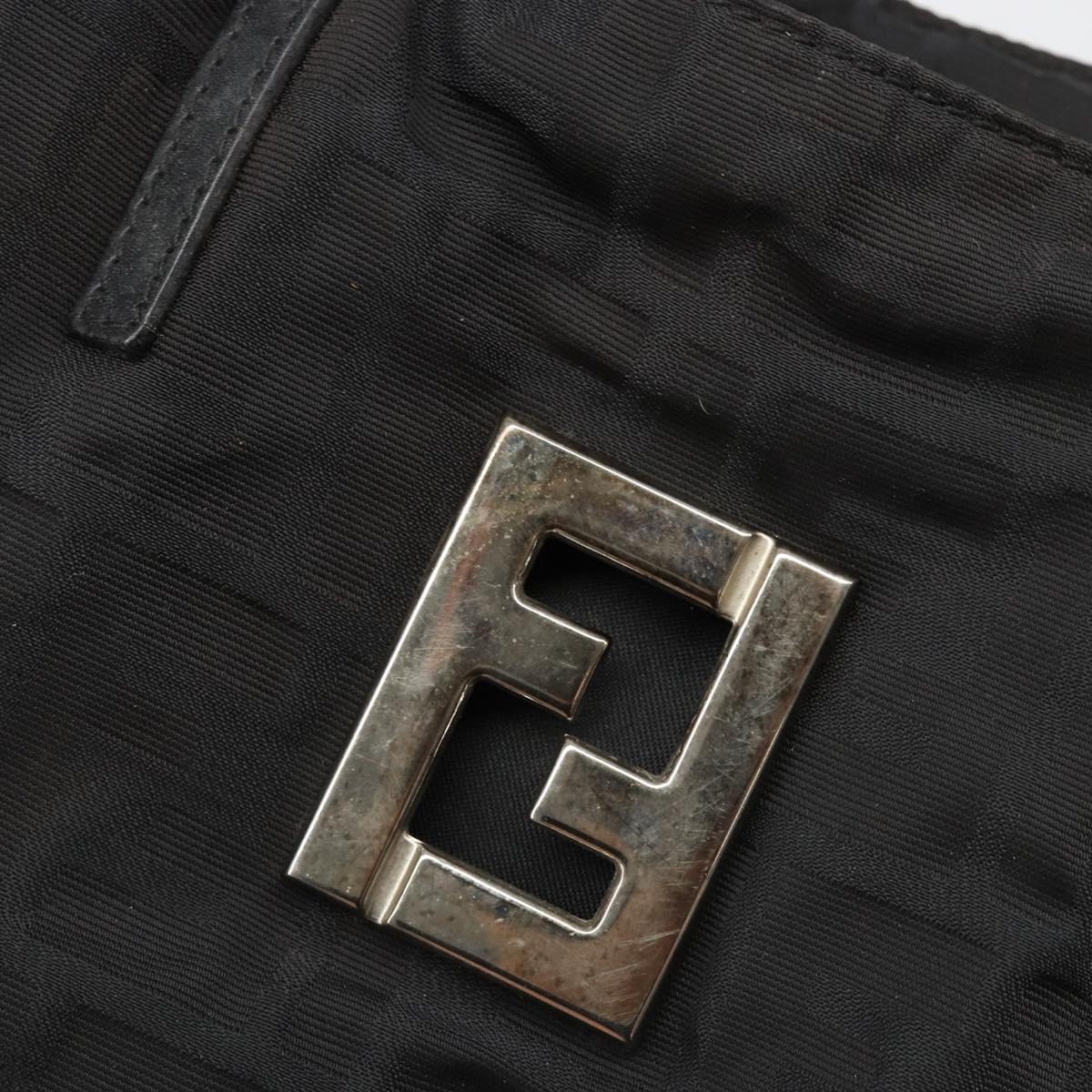 FENDI Zucca Canvas Hand Bag Nylon Black Silver Auth 126764