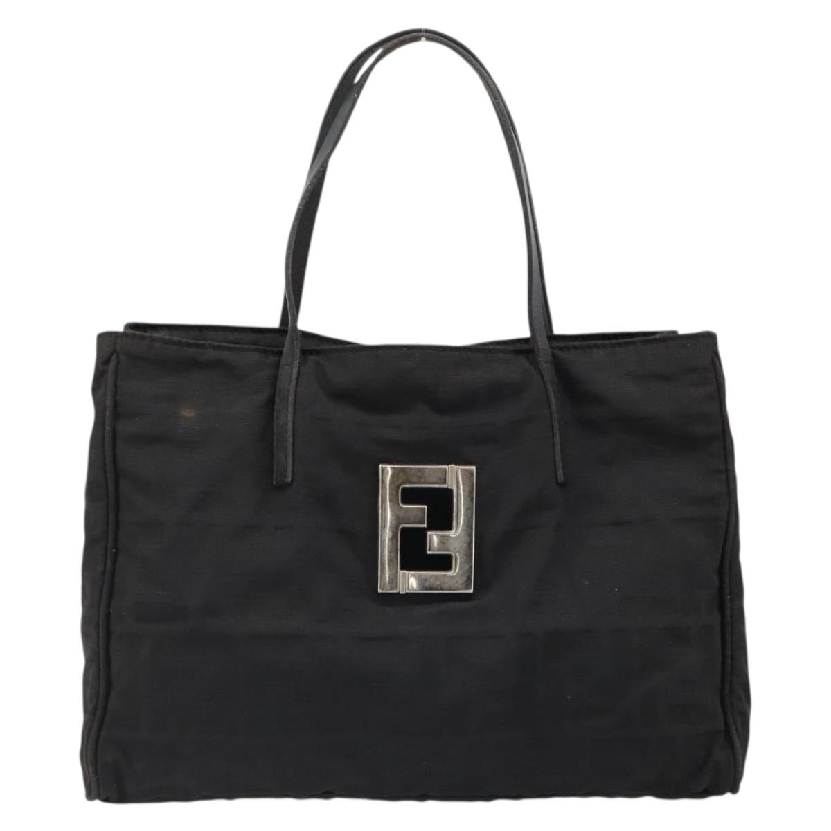 FENDI Zucca Canvas Hand Bag Nylon Black Silver Auth 126764