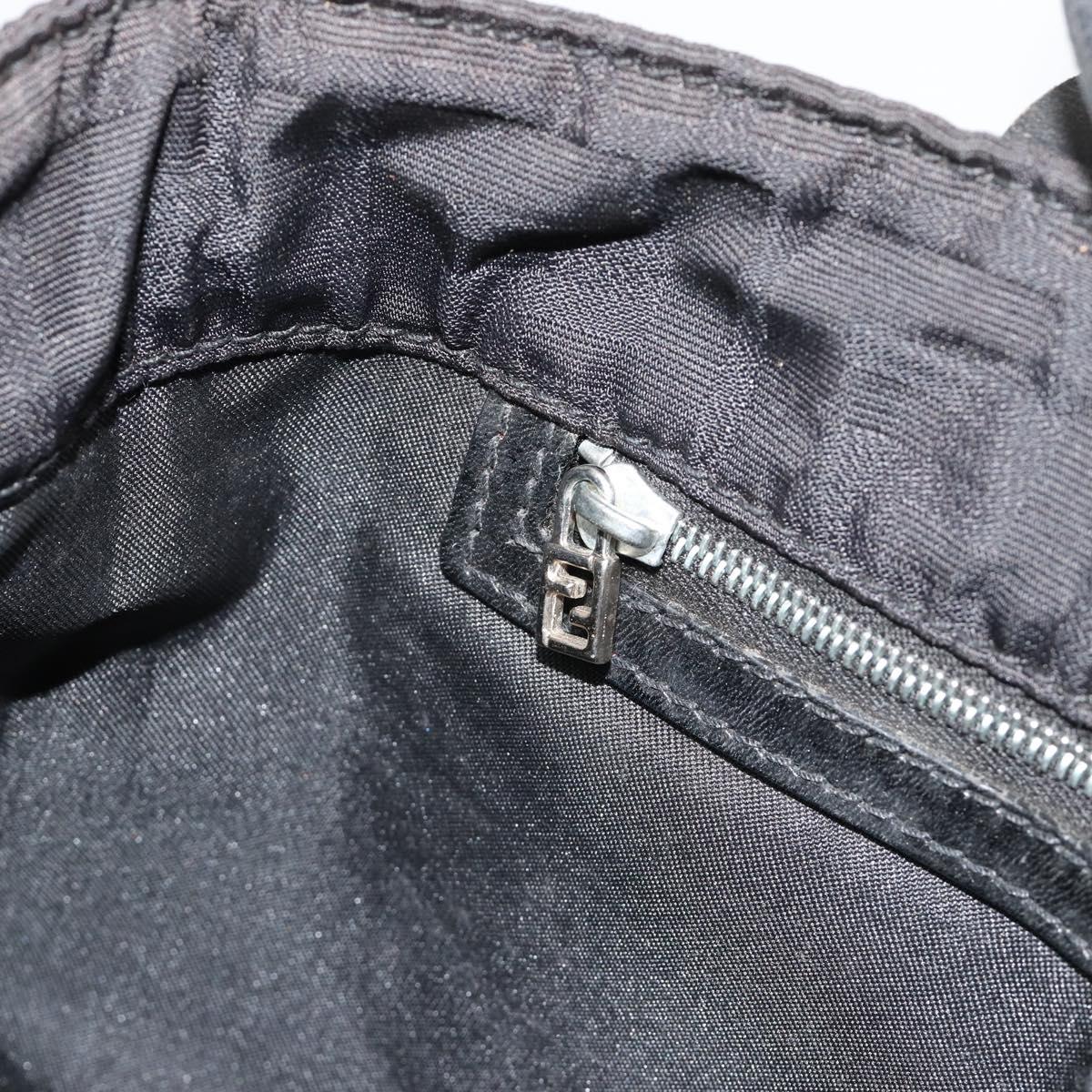 FENDI Zucca Canvas Hand Bag Nylon Black Silver Auth 126764