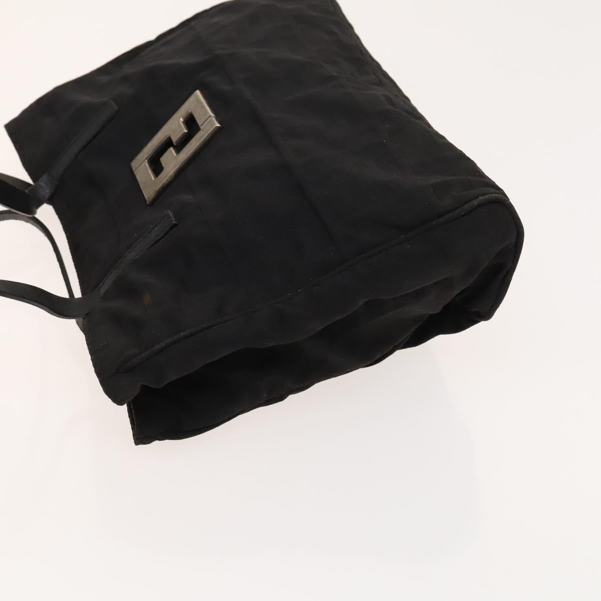 FENDI Zucca Canvas Hand Bag Nylon Black Silver Auth 126764