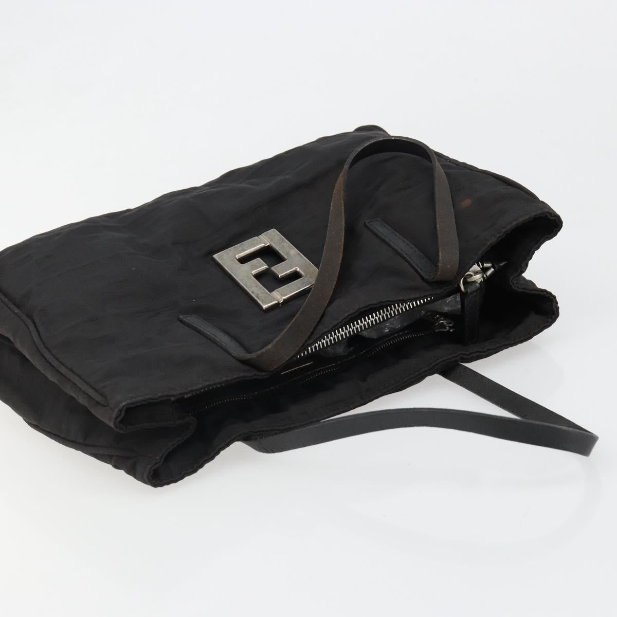 FENDI Zucca Canvas Hand Bag Nylon Black Silver Auth 126764