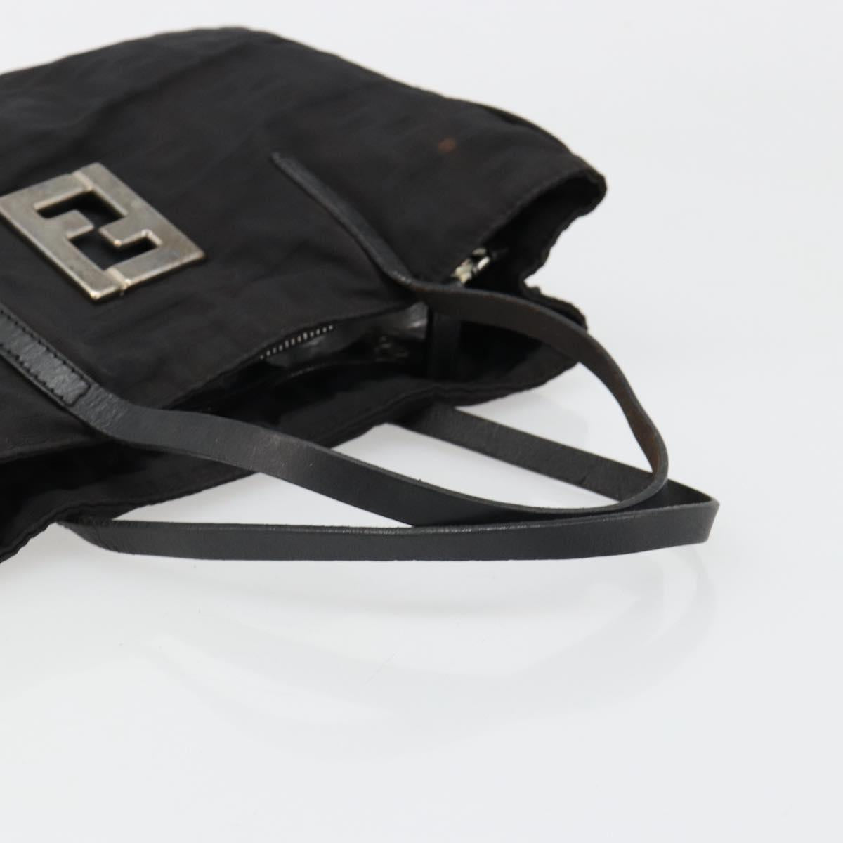 FENDI Zucca Canvas Hand Bag Nylon Black Silver Auth 126764
