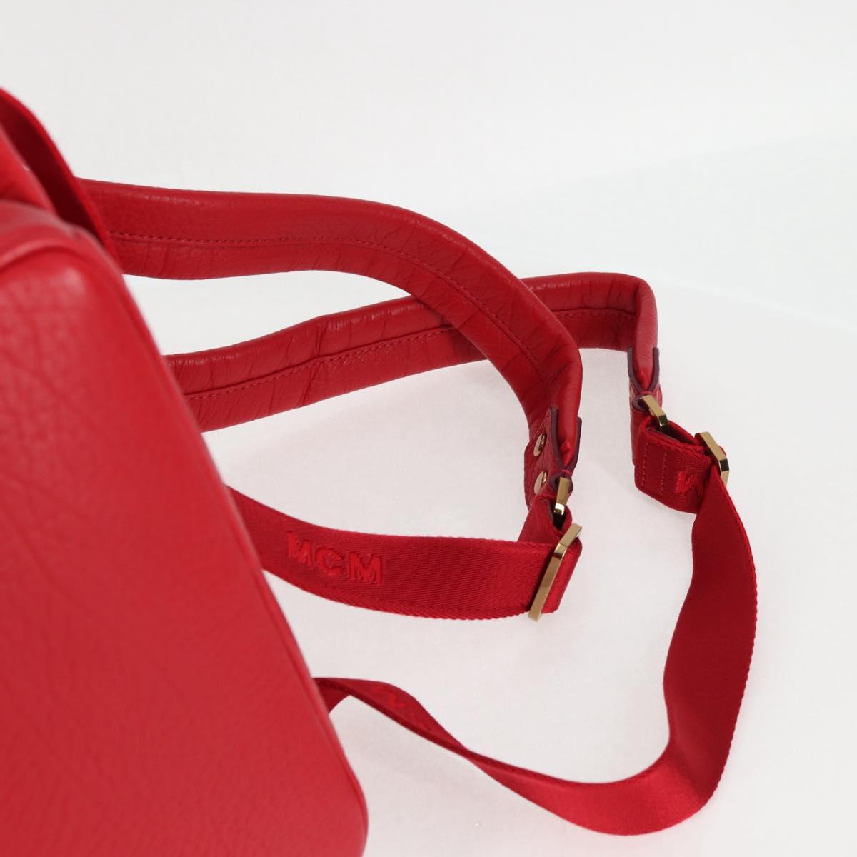 MCM Logogram Vicetos studs Backpack Leather Red Gold Auth 126799V
