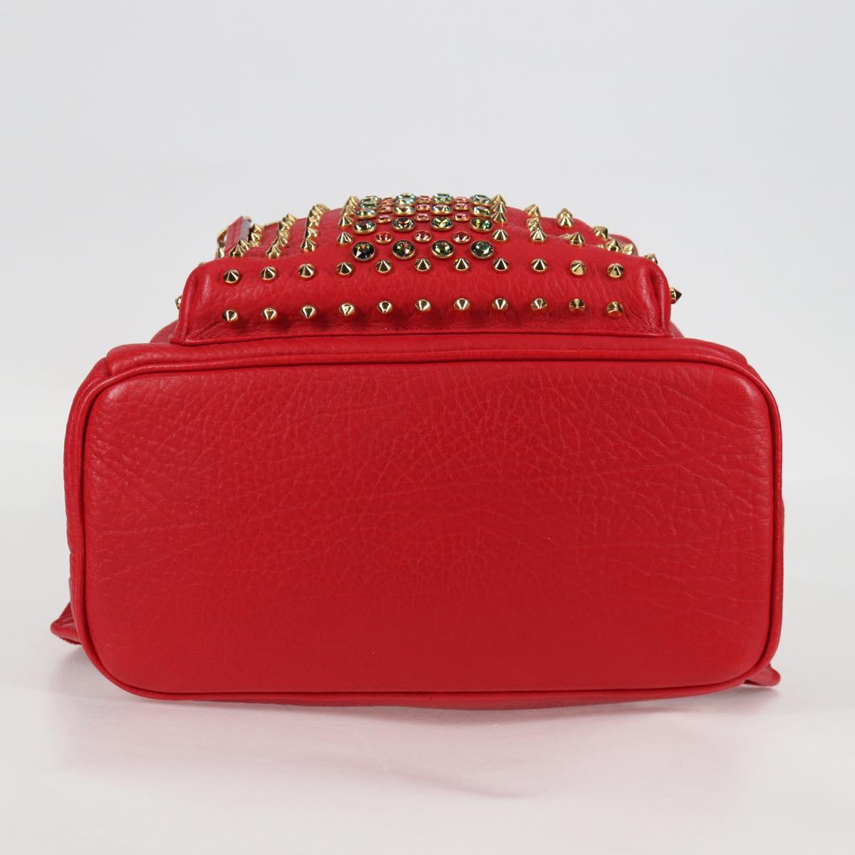 MCM Logogram Vicetos studs Backpack Leather Red Gold Auth 126799V