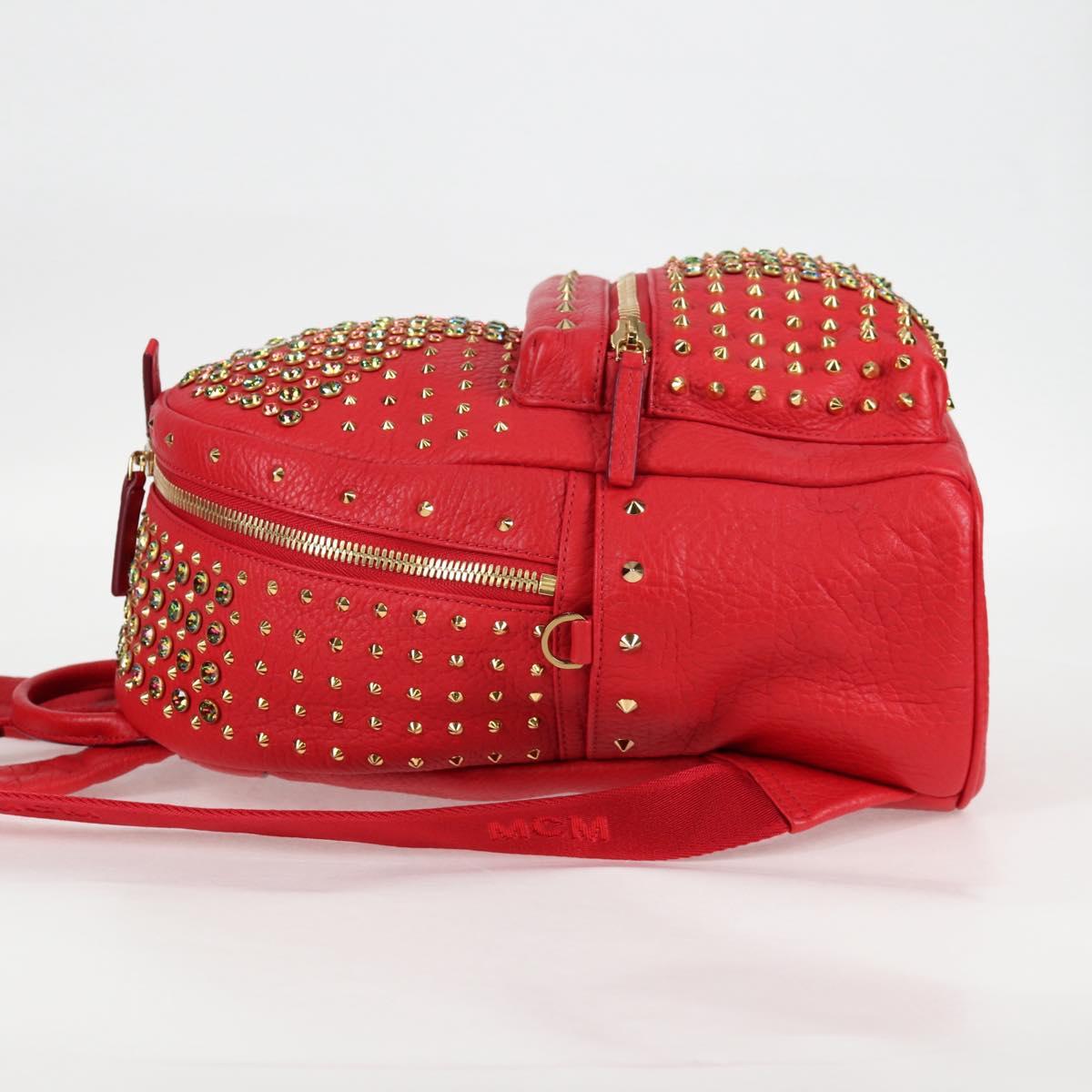 MCM Logogram Vicetos studs Backpack Leather Red Gold Auth 126799V