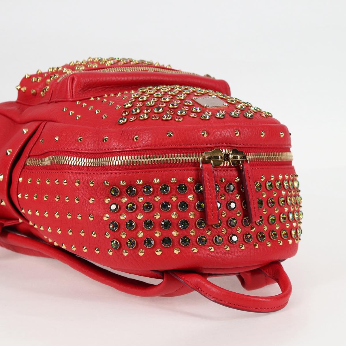 MCM Logogram Vicetos studs Backpack Leather Red Gold Auth 126799V