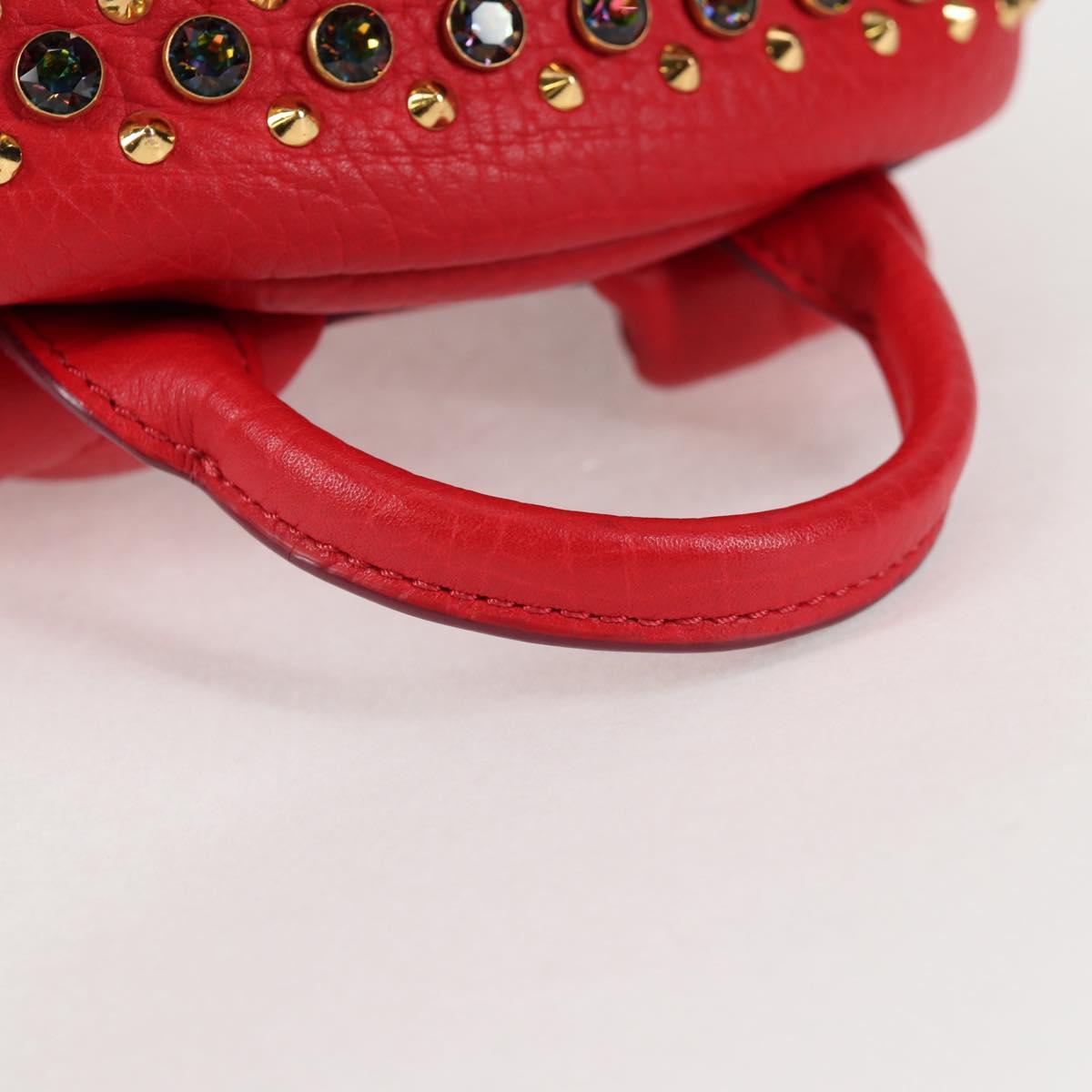 MCM Logogram Vicetos studs Backpack Leather Red Gold Auth 126799V