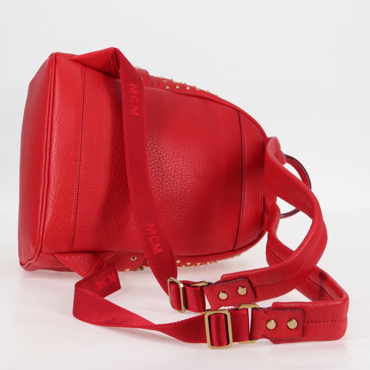 MCM Logogram Vicetos studs Backpack Leather Red Gold Auth 126799V