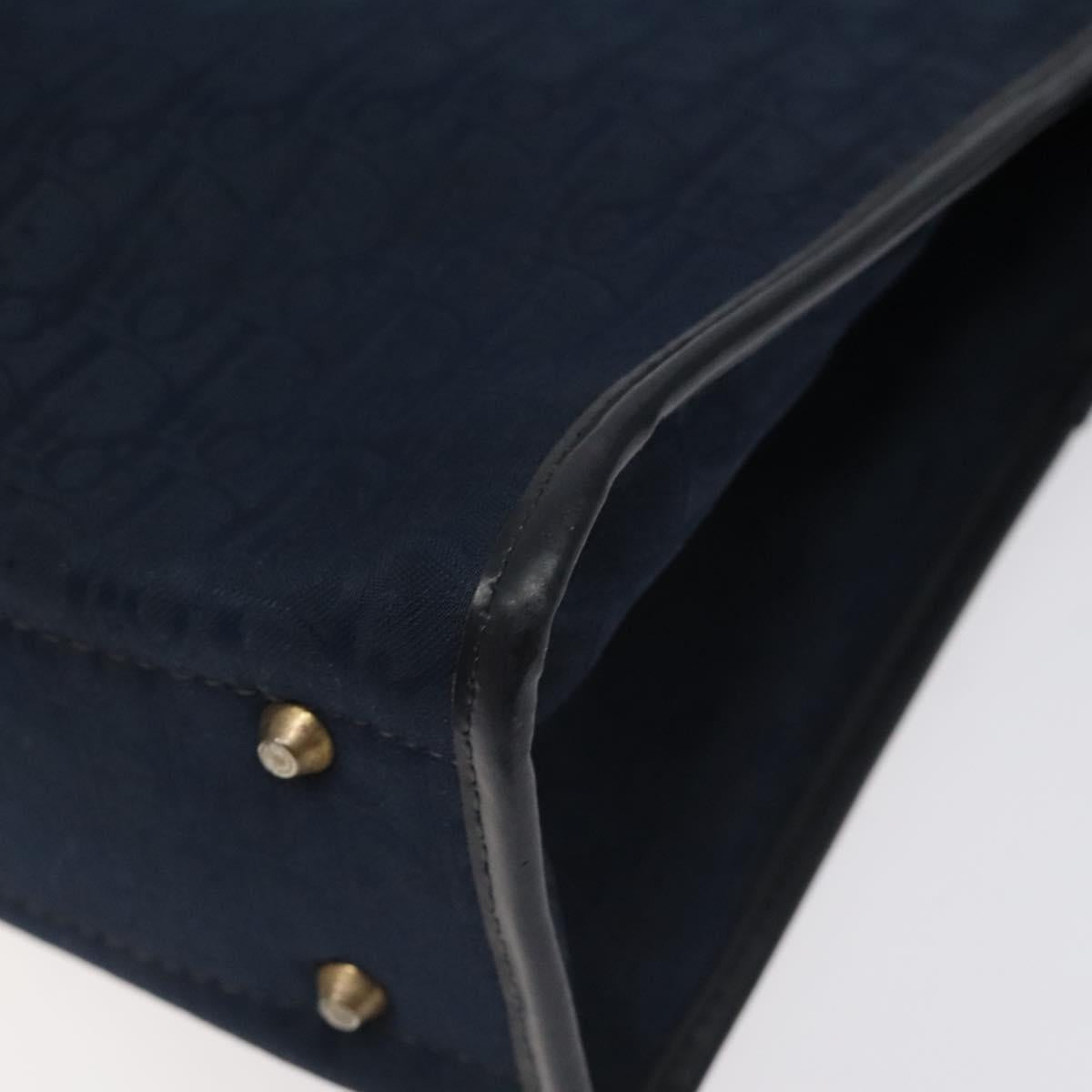 Christian Dior Trotter Canvas Hand Bag Navy Gold Auth 126815