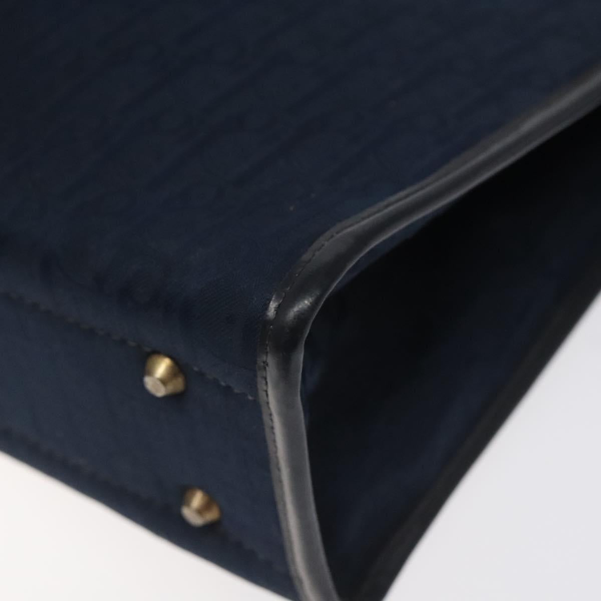 Christian Dior Trotter Canvas Hand Bag Navy Gold Auth 126815