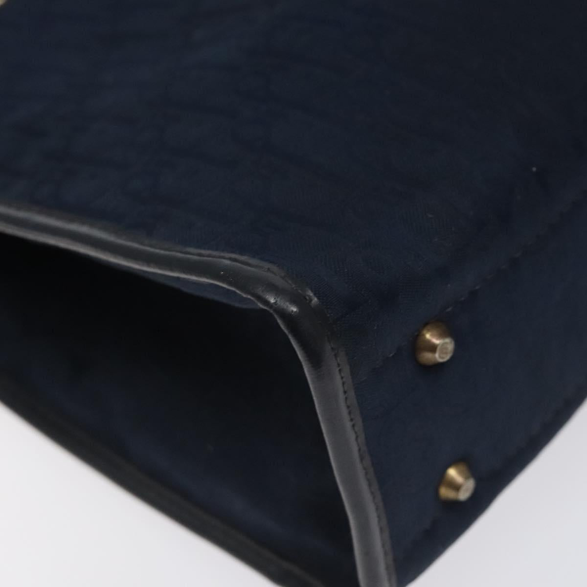 Christian Dior Trotter Canvas Hand Bag Navy Gold Auth 126815