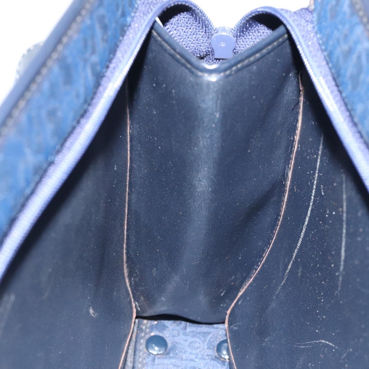 Christian Dior Trotter Canvas Hand Bag Navy Gold Auth 126815