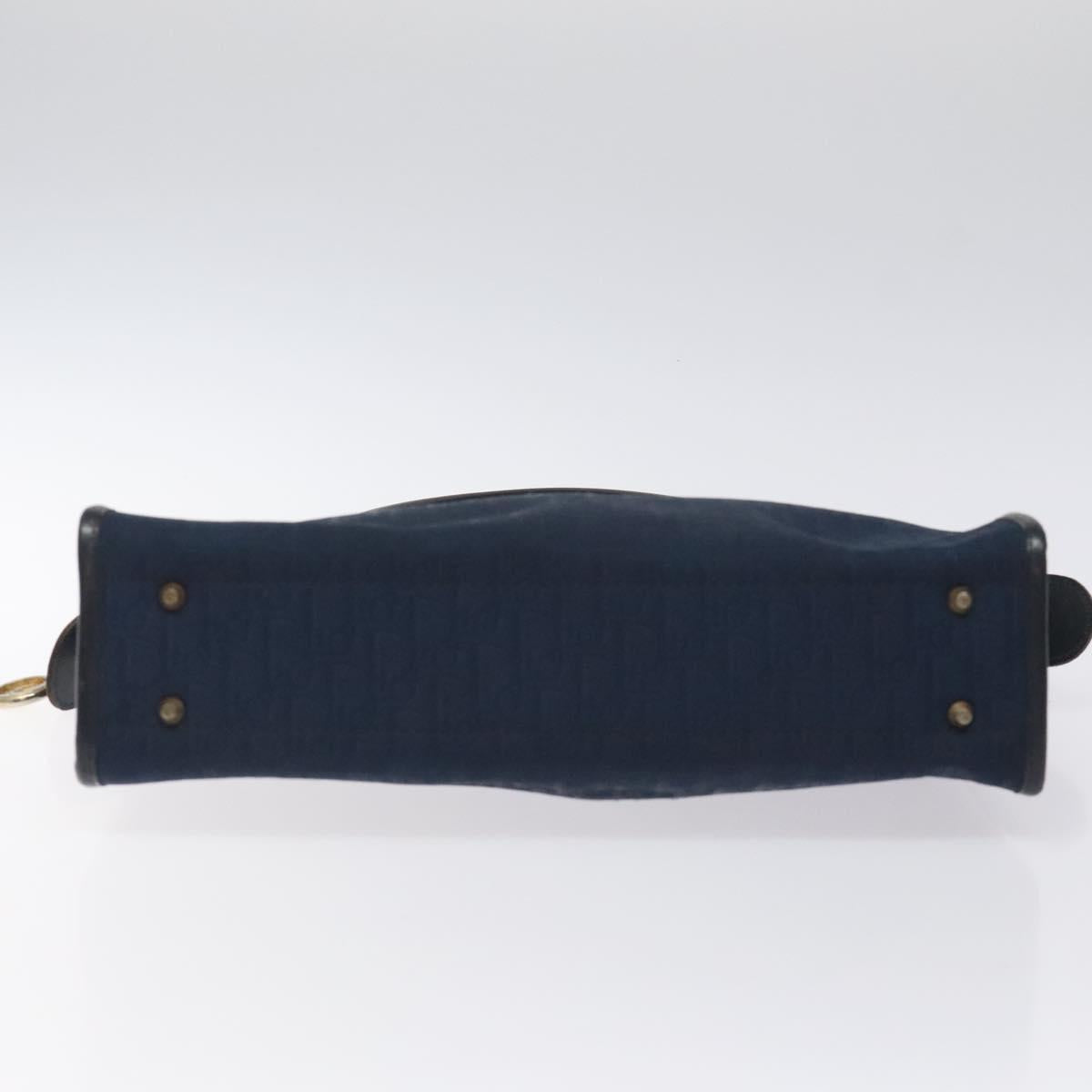 Christian Dior Trotter Canvas Hand Bag Navy Gold Auth 126815