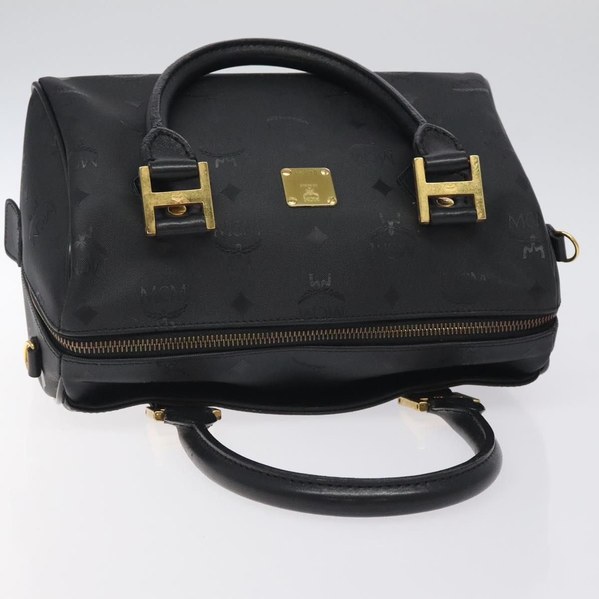 MCM Logogram Vicetos Hand Bag PVC Black Gold Auth 126847