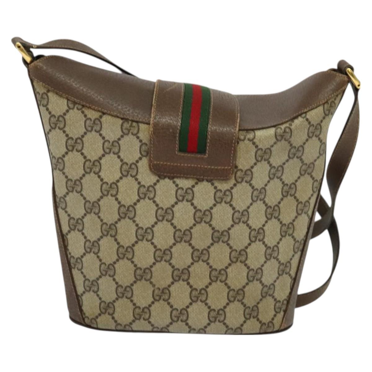 GUCCI Web Sherry Line GG Supreme Shoulder Bag PVC Beige 904 02 081 Auth 126882