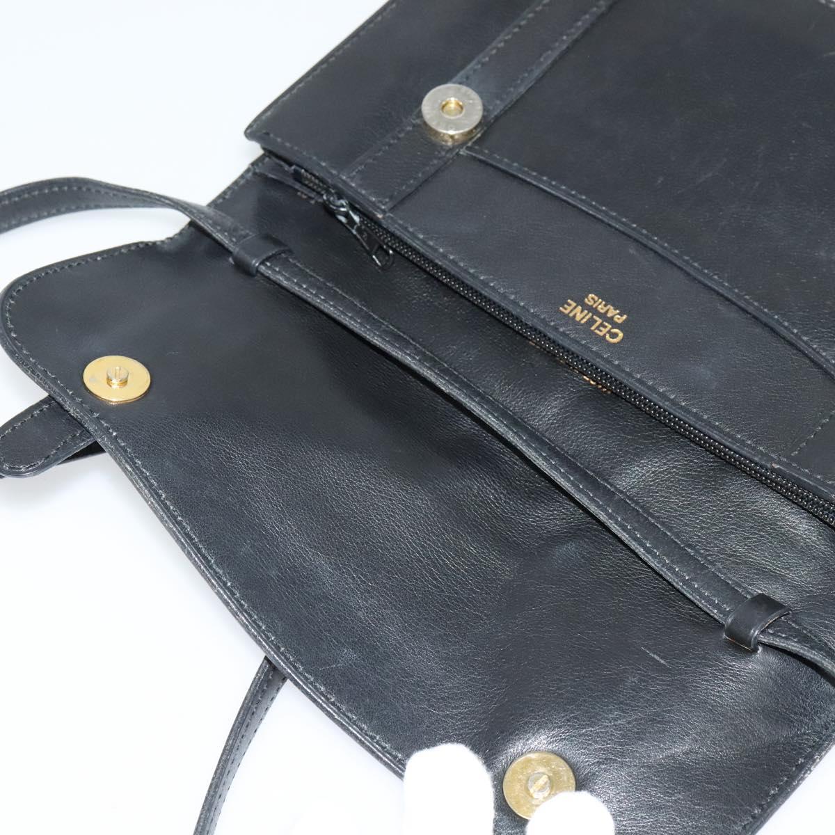 CELINE Shoulder Bag Leather Black Gold Auth 126895