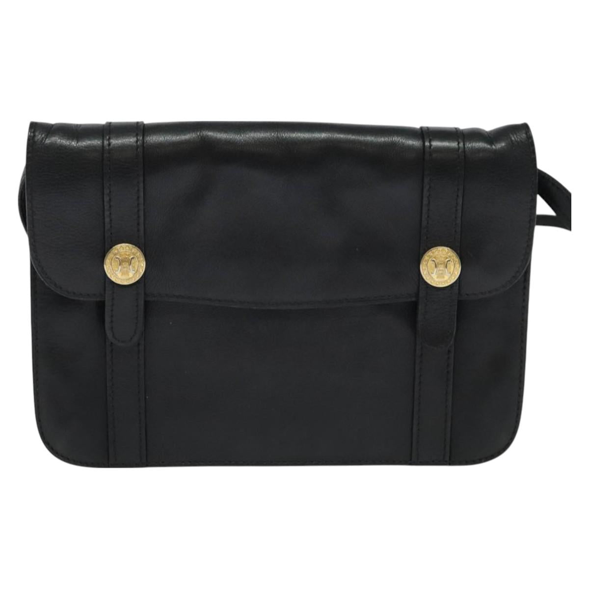 CELINE Shoulder Bag Leather Black Gold Auth 126895
