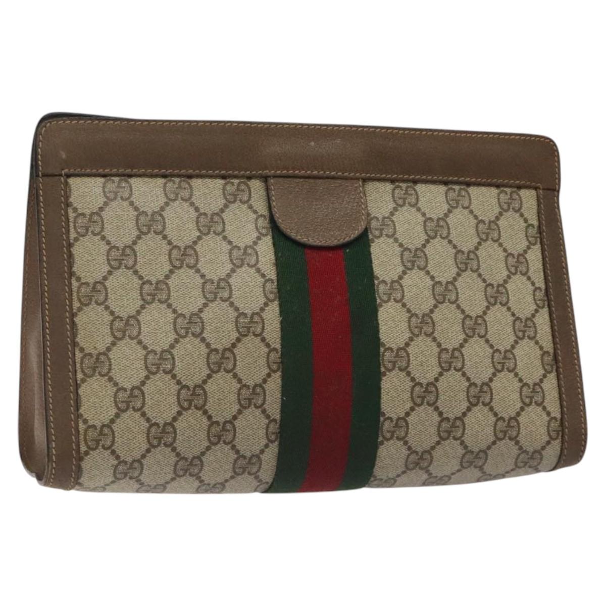 GUCCI GG Supreme Web Sherry Line Clutch Bag PVC Beige Red 89 01 002 Auth 126899