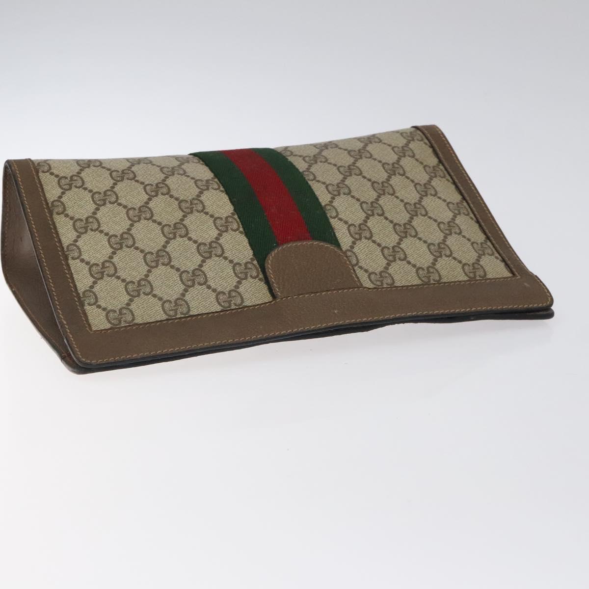 GUCCI GG Supreme Web Sherry Line Clutch Bag PVC Beige Red 89 01 002 Auth 126899