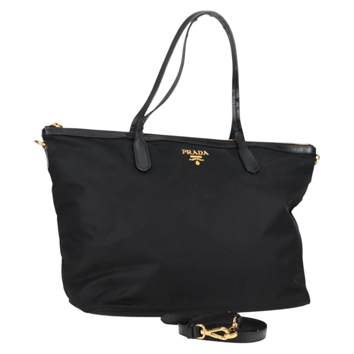 PRADA Tote Bag Nylon 2way Black Gold Auth 126914V