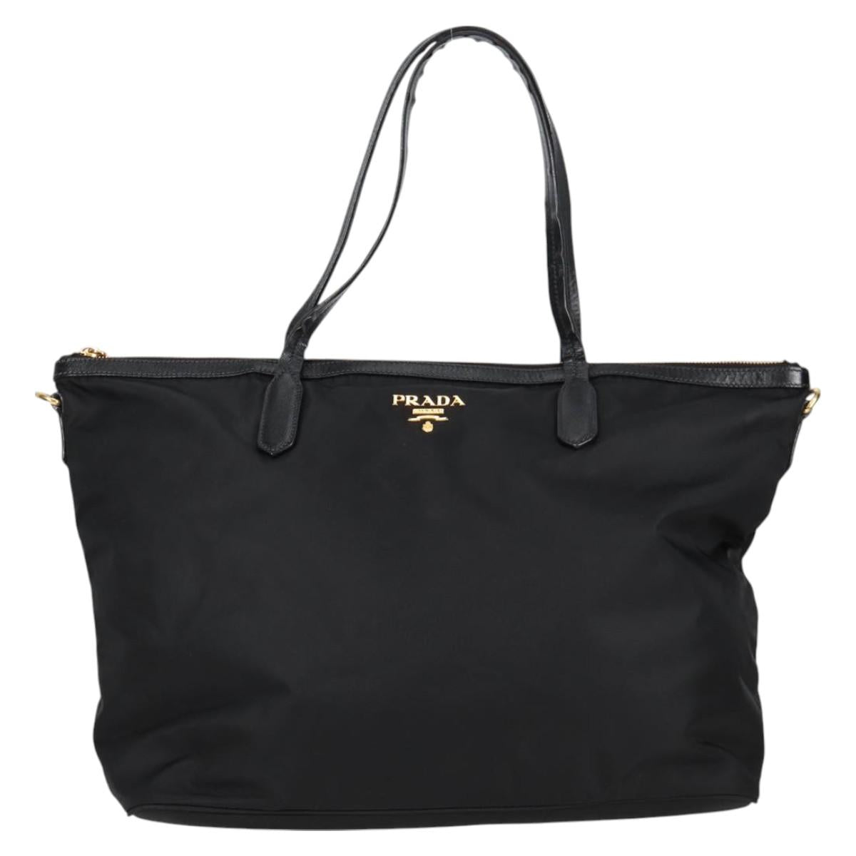 PRADA Tote Bag Nylon 2way Black Gold Auth 126914V