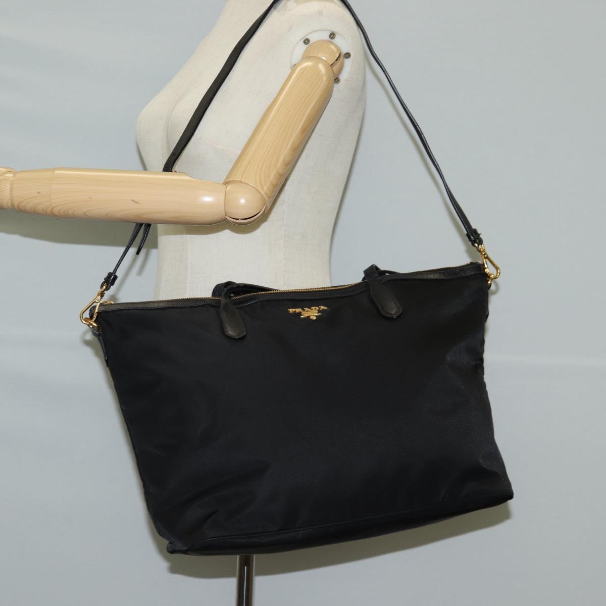 PRADA Tote Bag Nylon 2way Black Gold Auth 126914V
