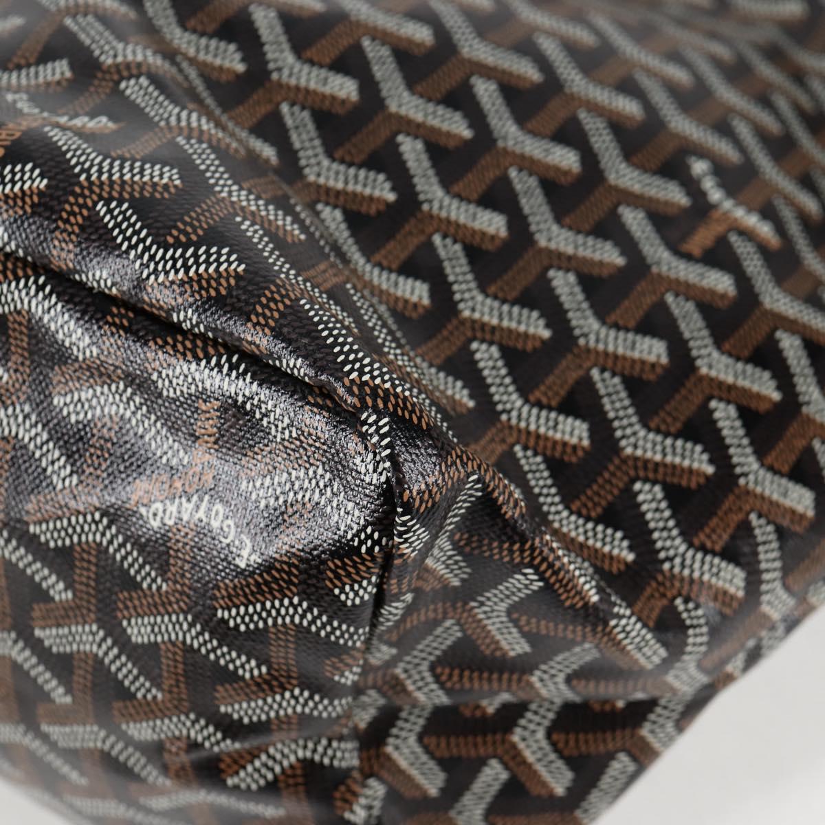 GOYARD Herringbone Saint Louis PM Tote Bag PVC Leather Black Brown Auth 126920SM