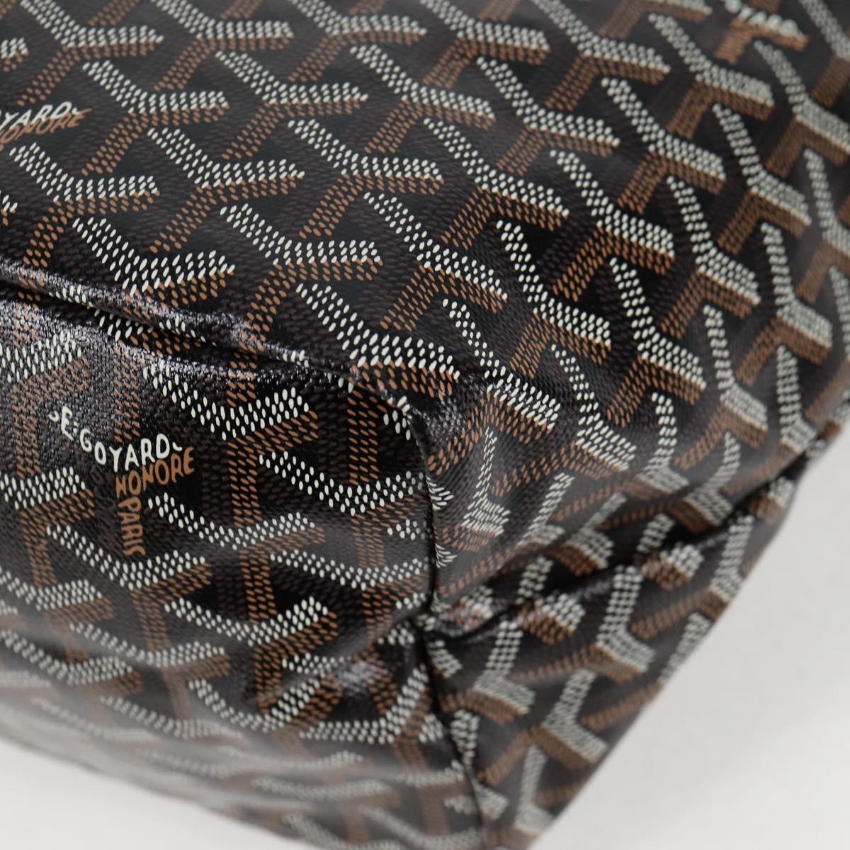GOYARD Herringbone Saint Louis PM Tote Bag PVC Leather Black Brown Auth 126920SM