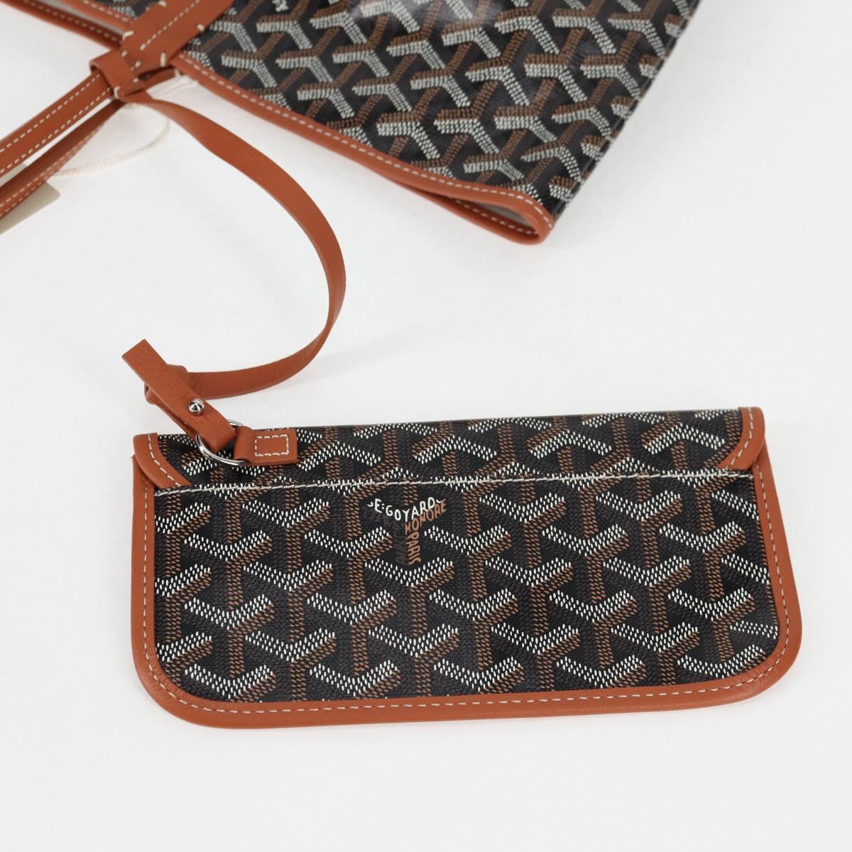 GOYARD Herringbone Saint Louis PM Tote Bag PVC Leather Black Brown Auth 126920SM