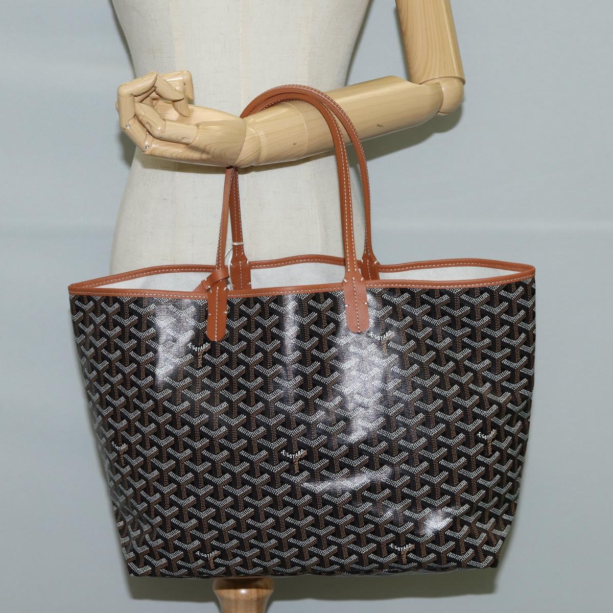GOYARD Herringbone Saint Louis PM Tote Bag PVC Leather Black Brown Auth 126920SM