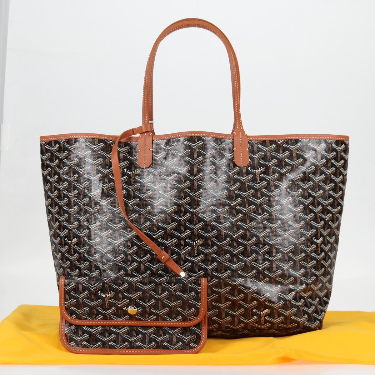 GOYARD Herringbone Saint Louis PM Tote Bag PVC Leather Black Brown Auth 126920SM