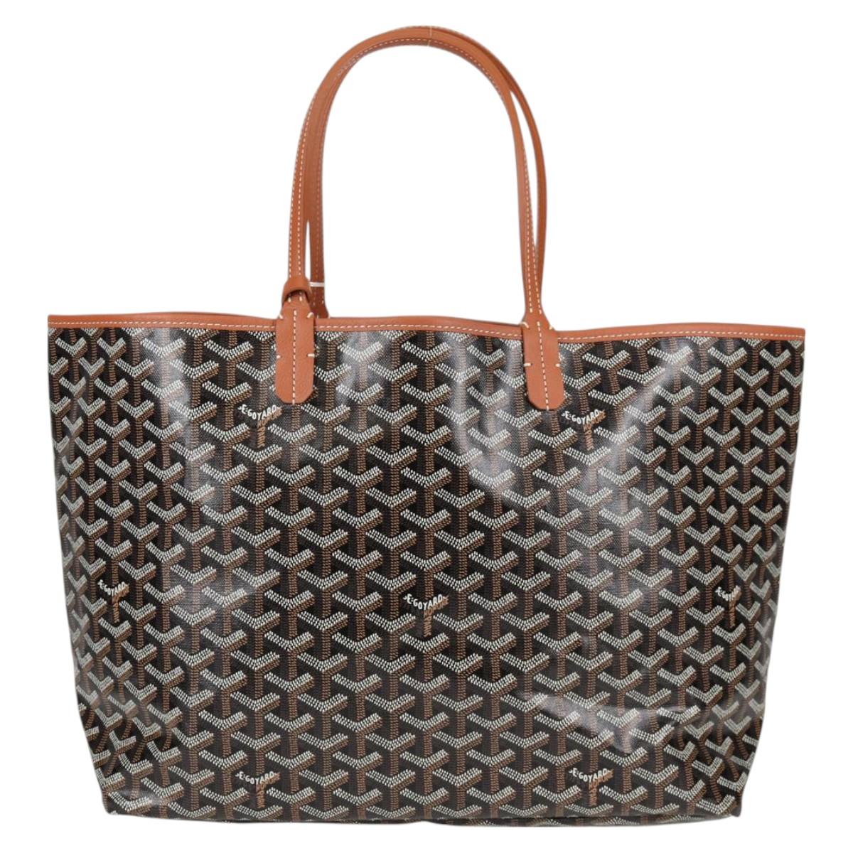 GOYARD Herringbone Saint Louis PM Tote Bag PVC Leather Black Brown Auth 126920SM