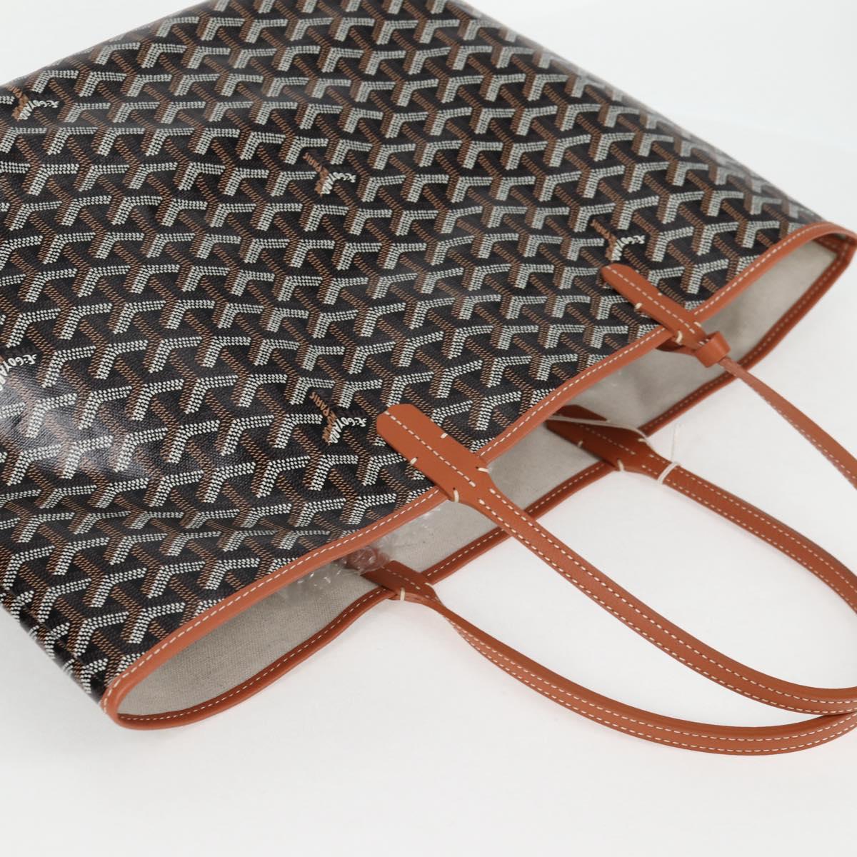 GOYARD Herringbone Saint Louis PM Tote Bag PVC Leather Black Brown Auth 126920SM