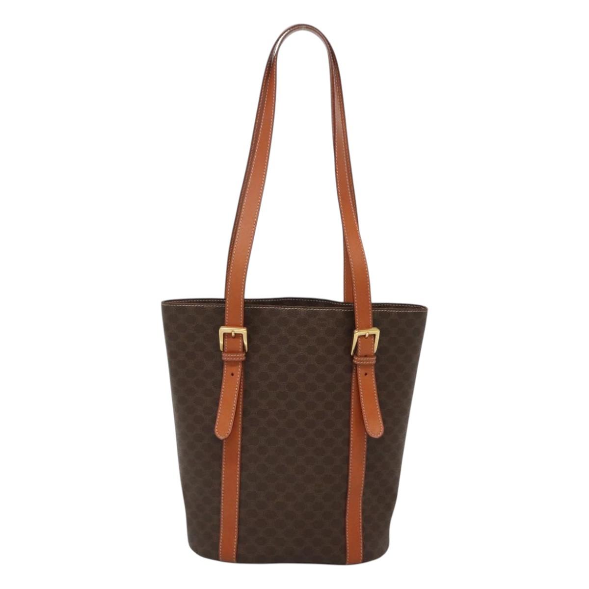 CELINE Macadam Canvas Shoulder Bag PVC Brown Gold Auth 126921
