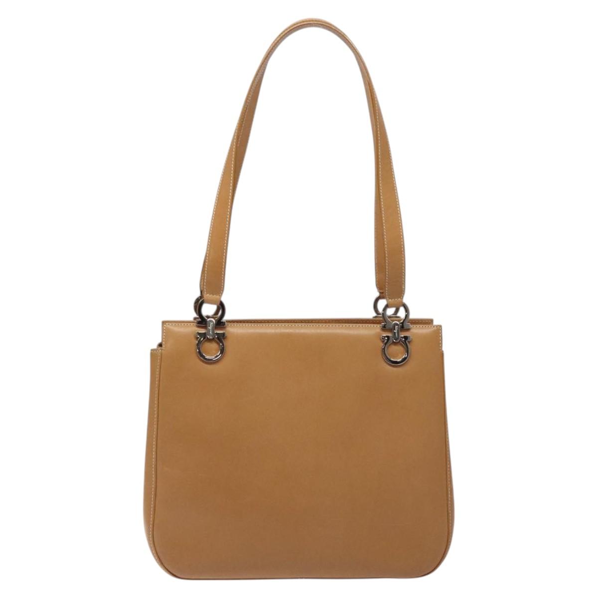 Salvatore Ferragamo Gancini Shoulder Bag Leather Brown Silver Auth 126938